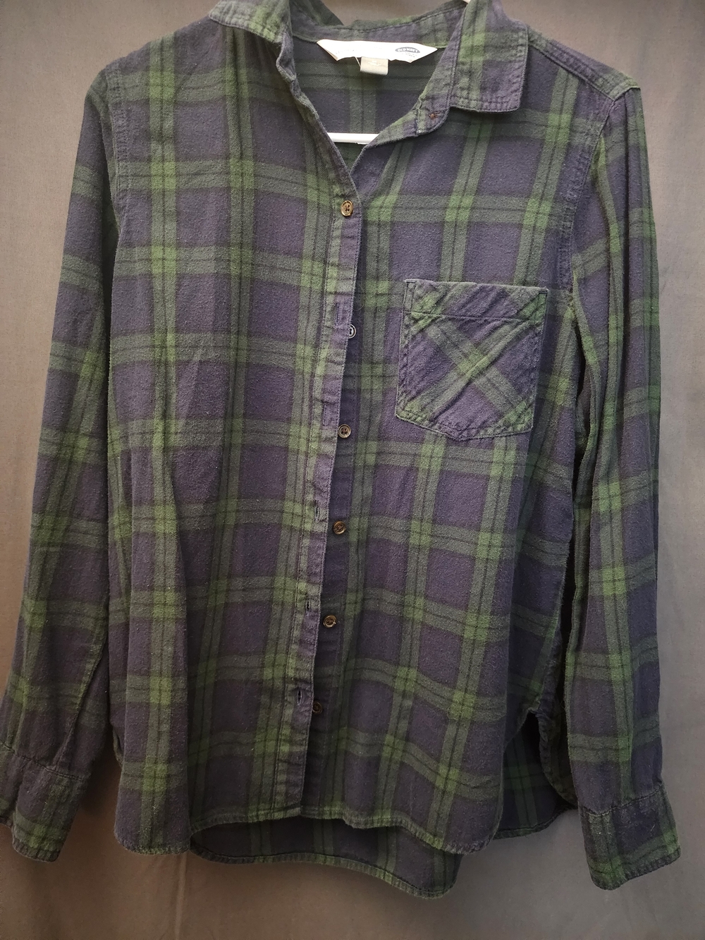 Old Navy Green & Navy Plaid Button-Down Shirt Womens Medium